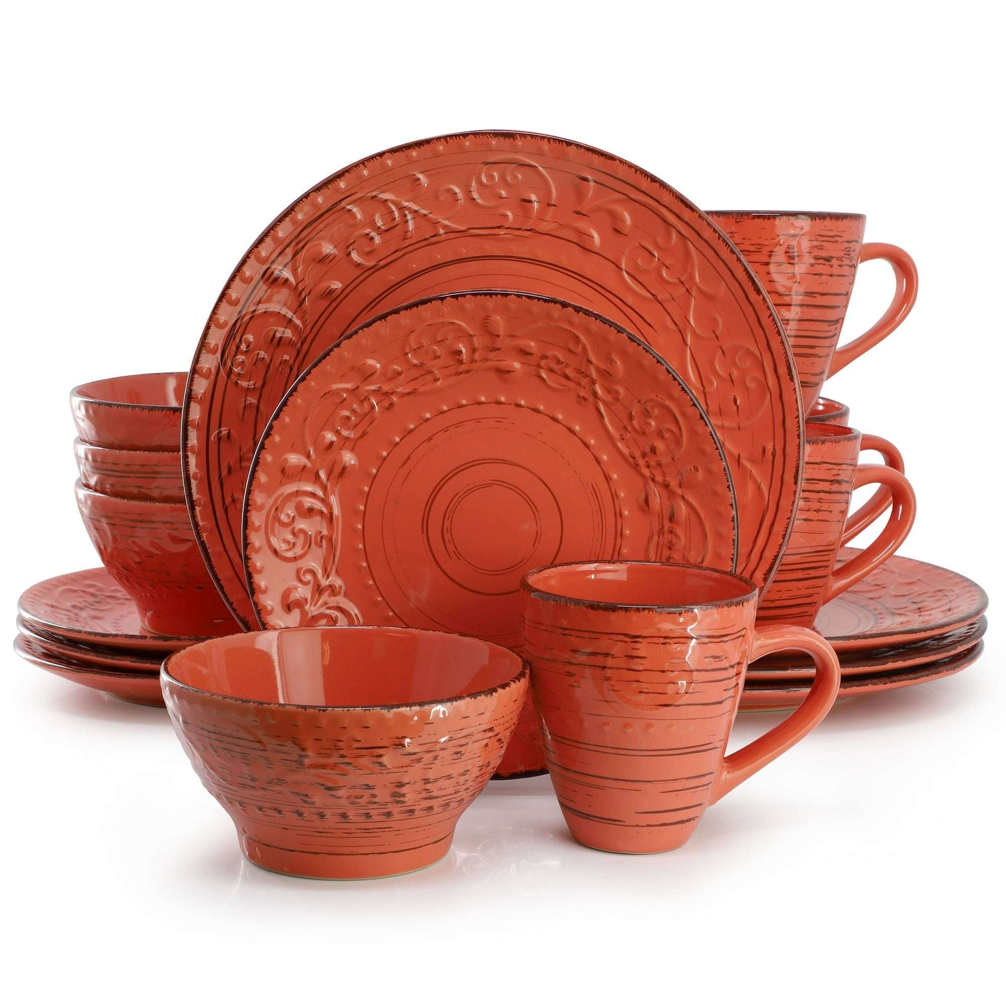 Elama Malibu Sea Glass 16-Piece Dinnerware Set in Dark Green