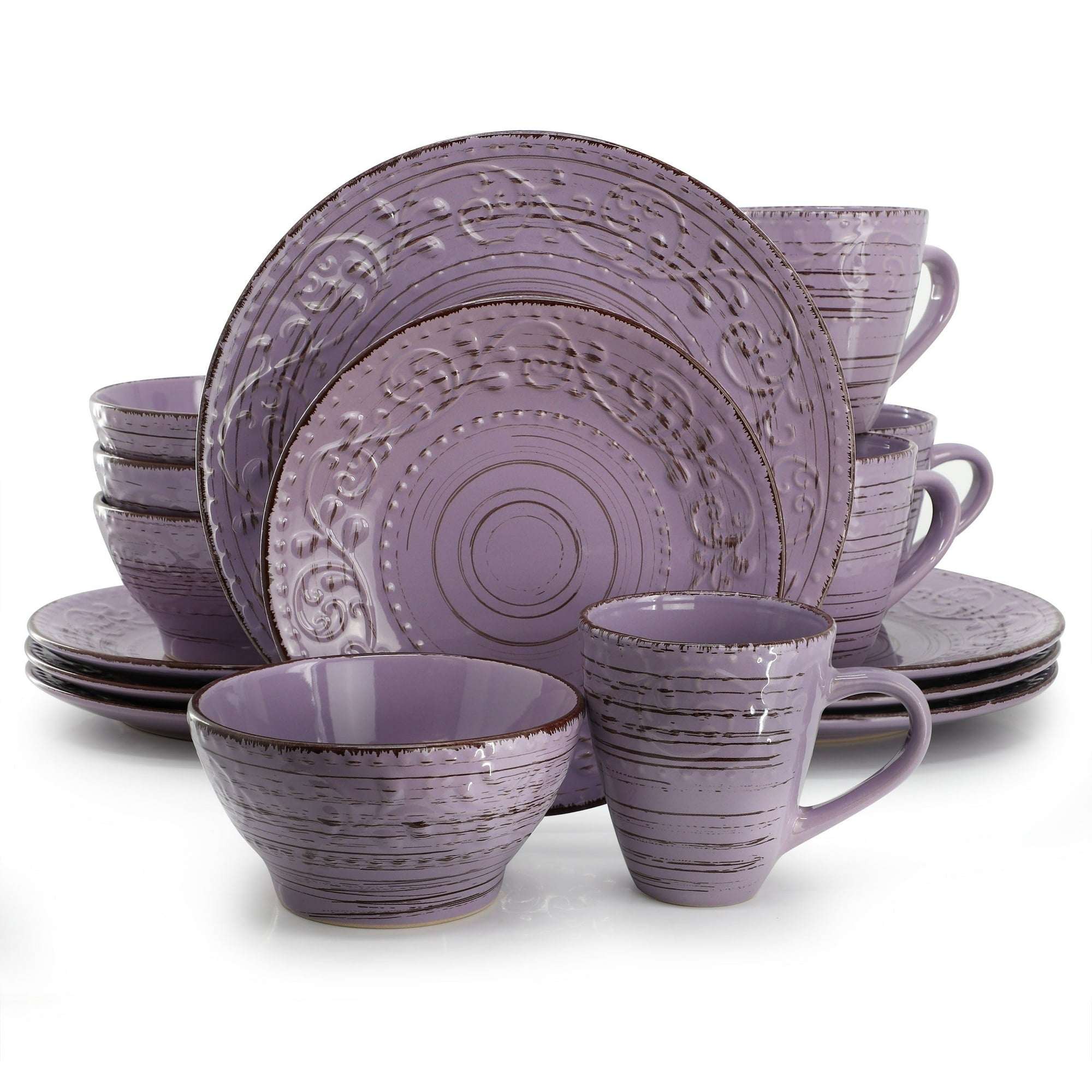 Elama Malibu Sea Glass 16-Piece Dinnerware Set in Dark Green