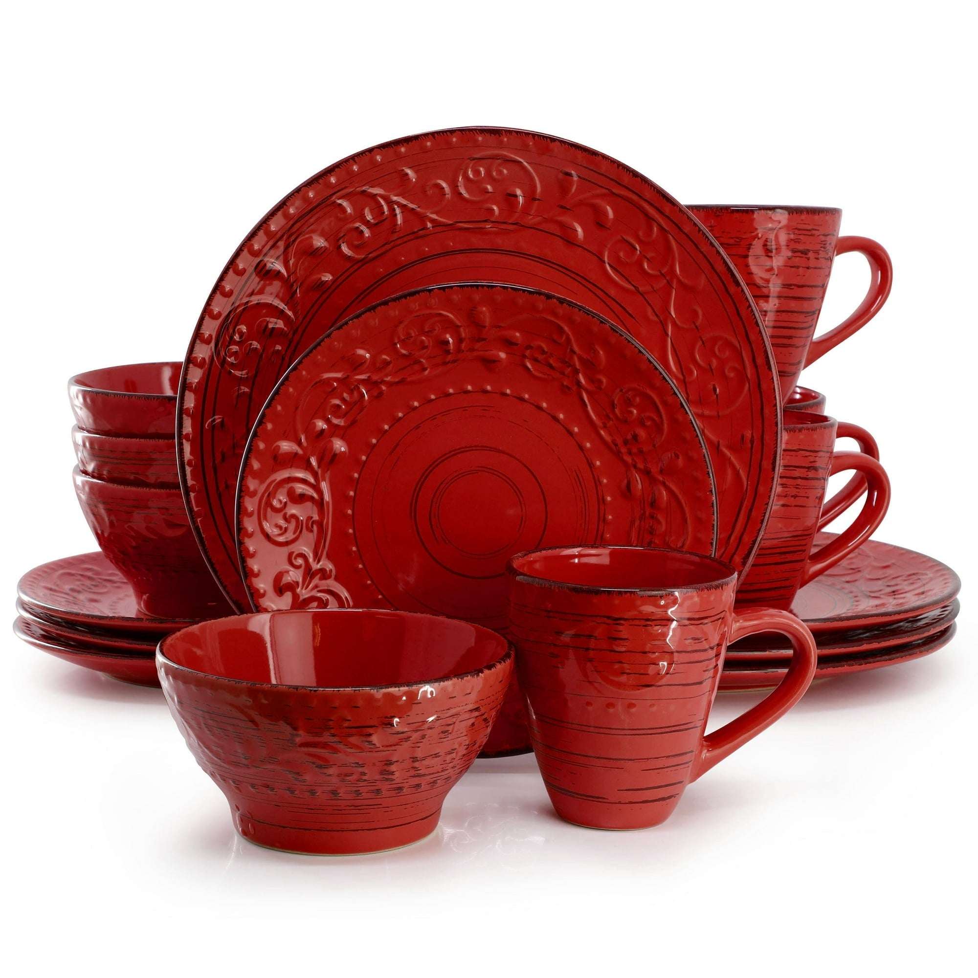 Elama Malibu Sea Glass 16-Piece Dinnerware Set in Dark Green