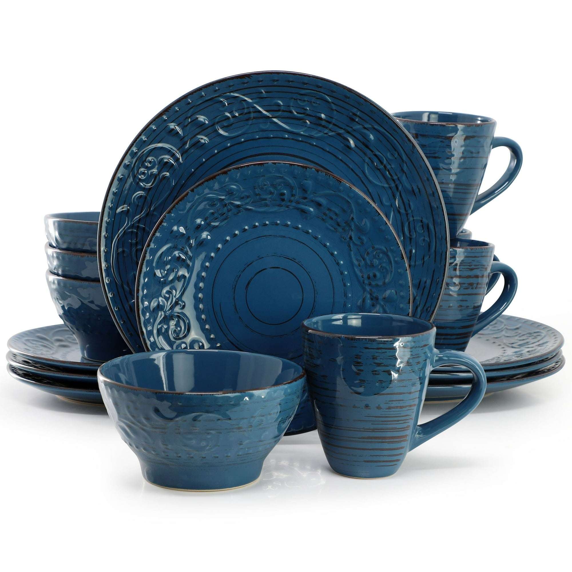 Elama Malibu Sea Glass 16-Piece Dinnerware Set in Dark Green