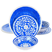 Blue floral melamine dinner plate set, round design
