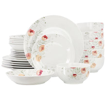 Porcelain double bowl dinnerware set with white base and floral poppy pattern