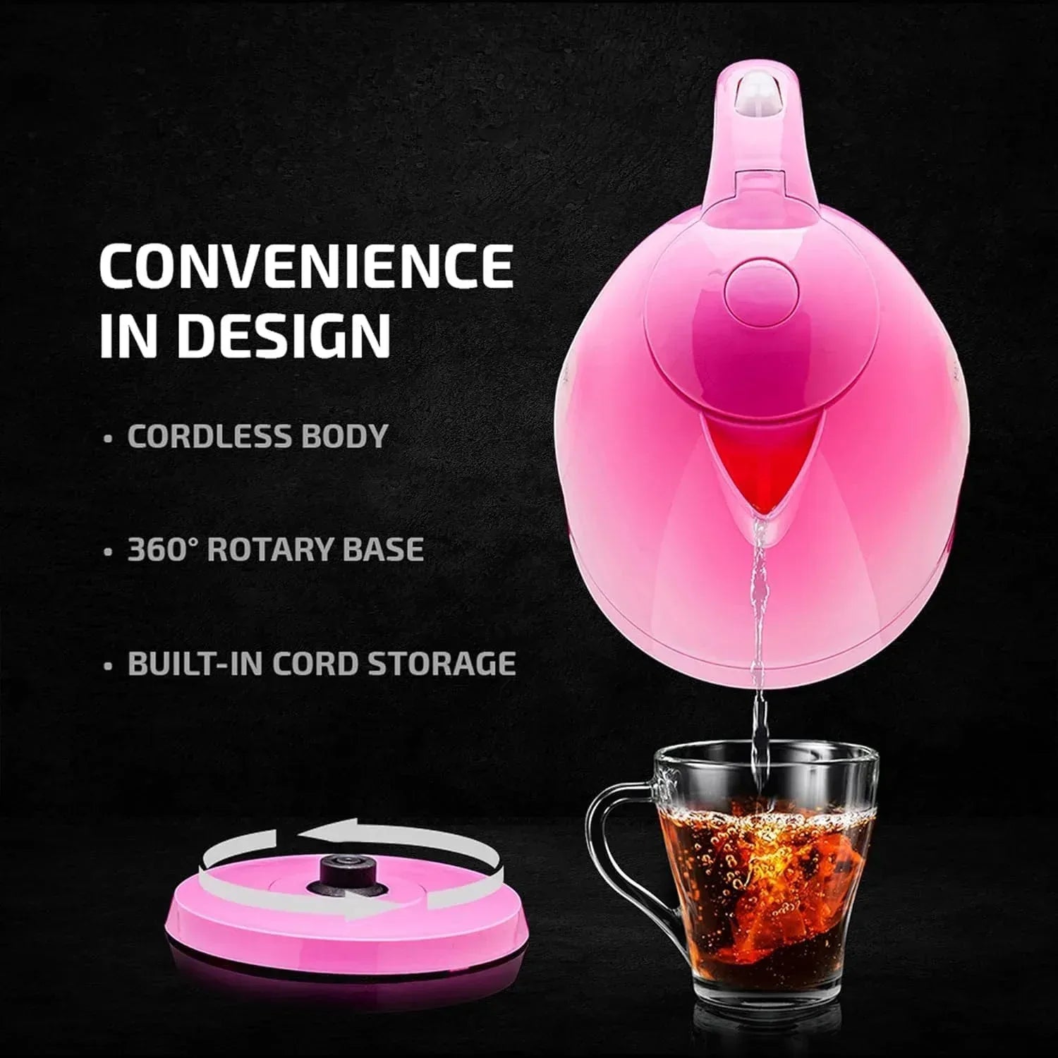 OVENTE Electric Kettle Hot Water Heater 1.7 Liter - BPA Free Fast Boiling Cordless Water Warmer - Auto Shut Off Instant Water Boiler for Coffee & Tea Pot - Black KP72B - USA MEGA SHOP
