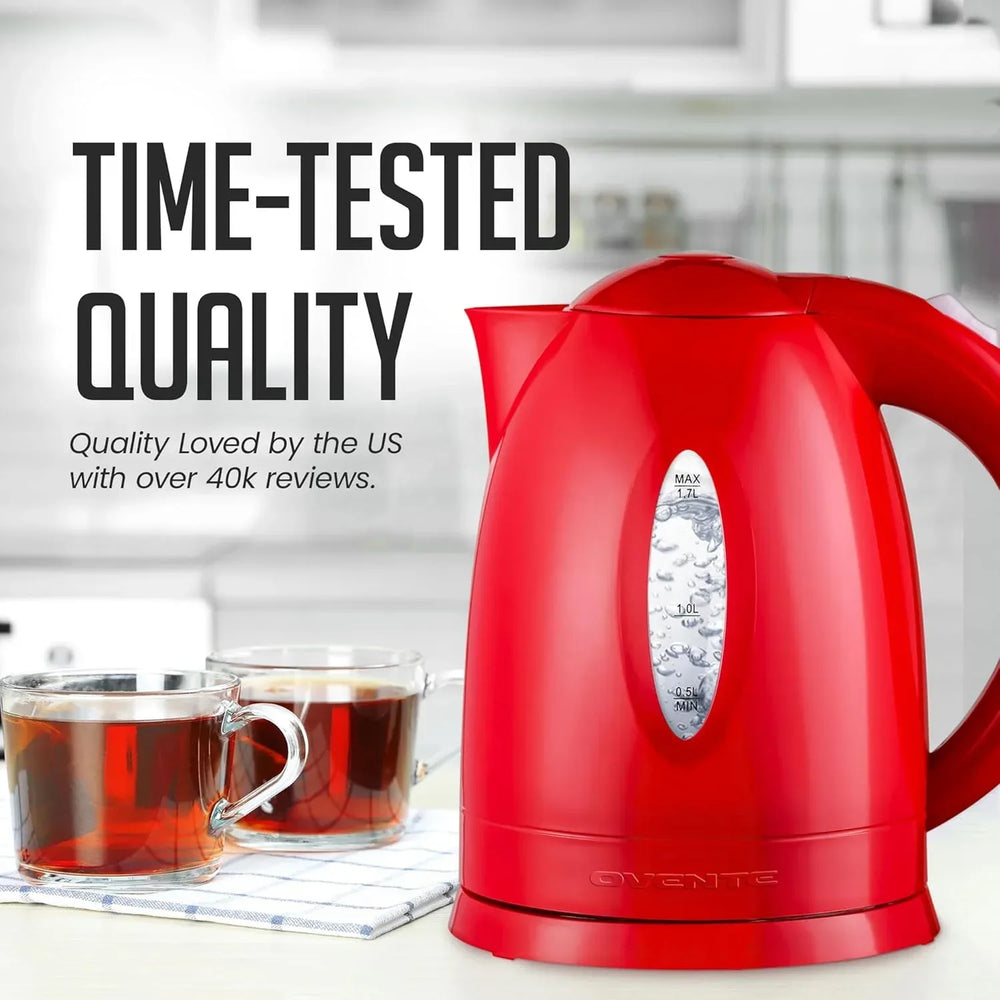 OVENTE Electric Kettle Hot Water Heater 1.7 Liter - BPA Free Fast Boiling Cordless Water Warmer - Auto Shut Off Instant Water Boiler for Coffee & Tea Pot - Black KP72B - USA MEGA SHOP