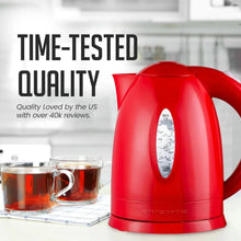 Red cordless electric kettle with handle and water-level gauge window