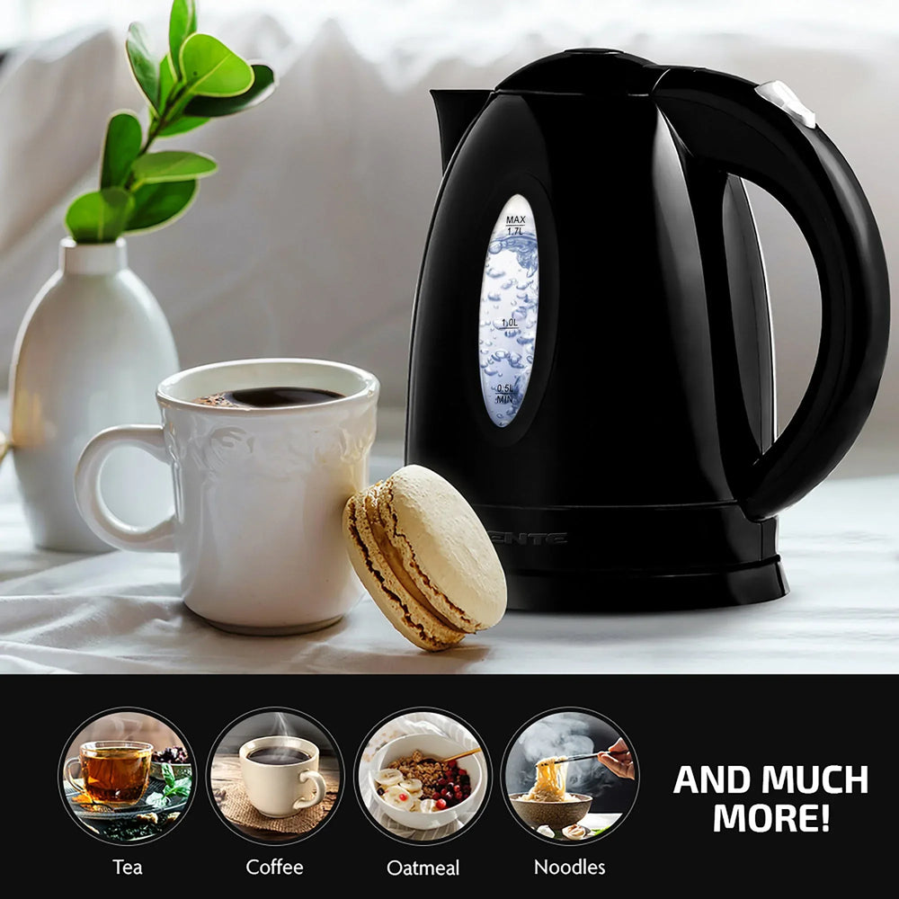 OVENTE Electric Kettle Hot Water Heater 1.7 Liter - BPA Free Fast Boiling Cordless Water Warmer - Auto Shut Off Instant Water Boiler for Coffee & Tea Pot - Black KP72B - USA MEGA SHOP