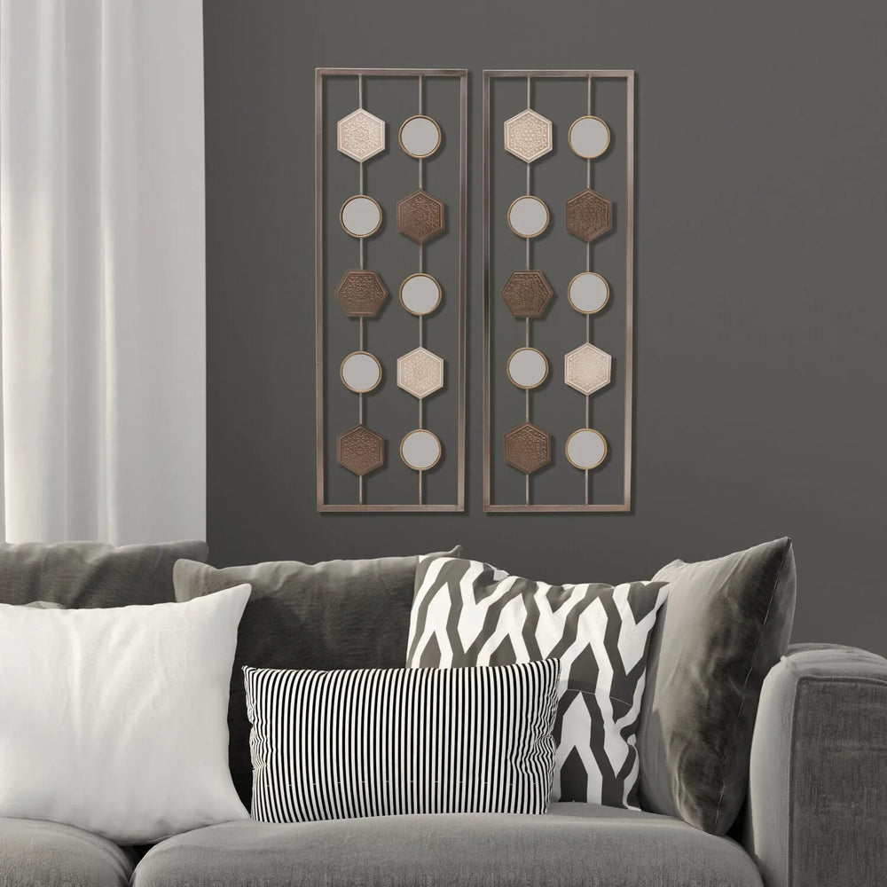 Elements Set of 2 Metal Geometric Wall D√©cor Panels - USA MEGA SHOP