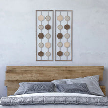 Set of 2 metal geometric wall decor panels, bronze with circles and hexagons