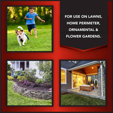 Outdoor pesticide granules shown for lawns, home perimeter, and flower gardens