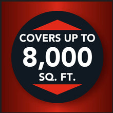 Circular coverage badge graphic reading covers up to 8,000 sq ft for pest control