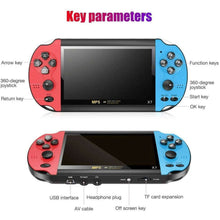Handheld retro game console front view with dual joysticks and side button controls