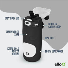 Black panda kids stainless steel water bottle with straw lid and carry loop