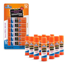 Disappearing school glue sticks multipack with purple glue, orange caps, 12-count