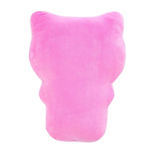 Pink cloud-shaped plush pillow back, soft velvety texture.