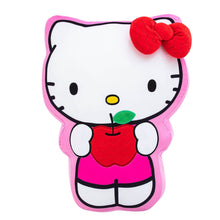 Cloud-shaped plush pillow with white Hello Kitty face, pink trim, and red bow on top.