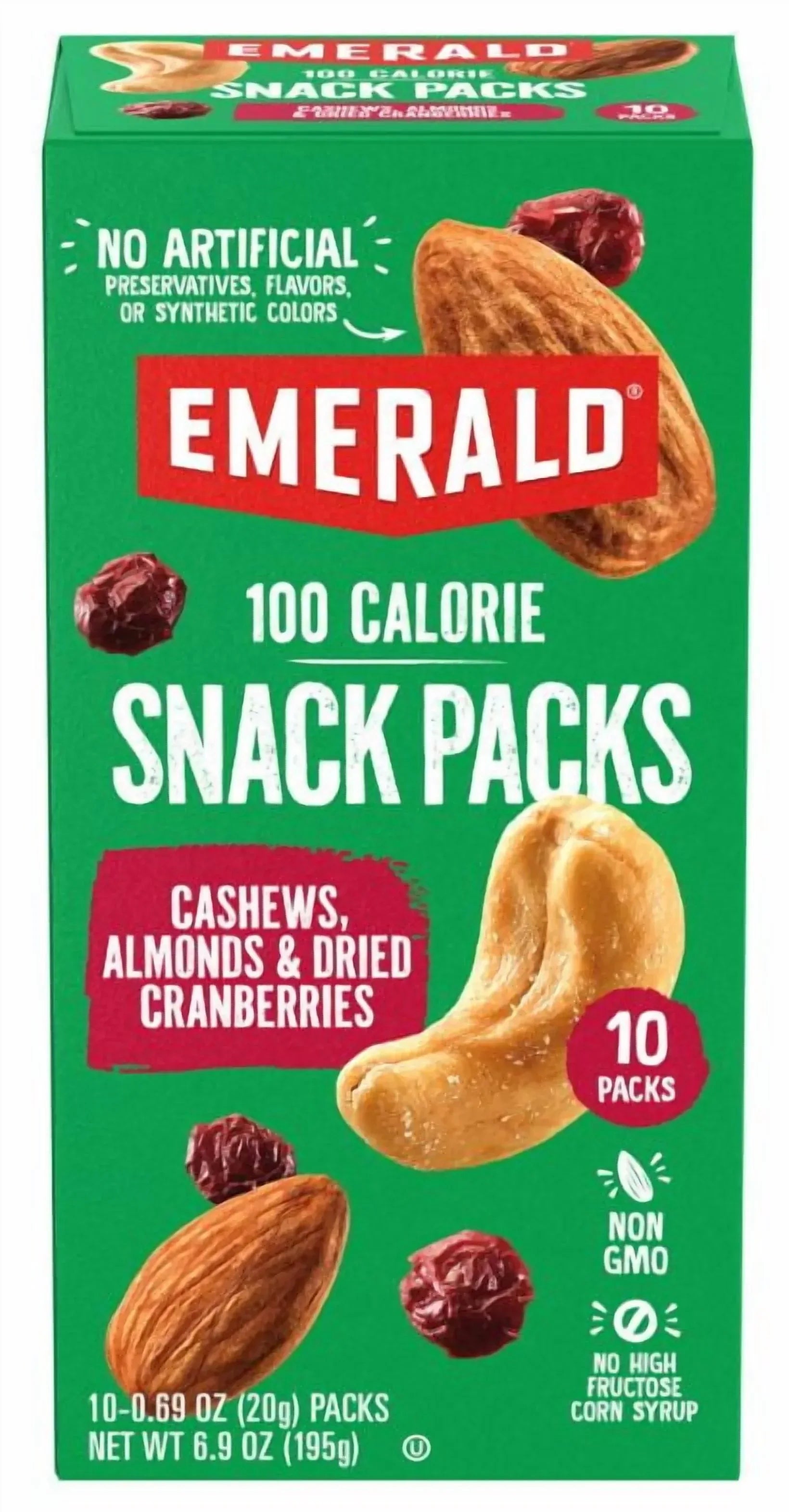 Emerald Nuts Cashews & Almonds with Dried Cranberries, 100 Calorie Packs, 10 Ct