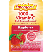 Emergen-C Vitamin C 1000mg daily immune support, raspberry flavored powder, box front