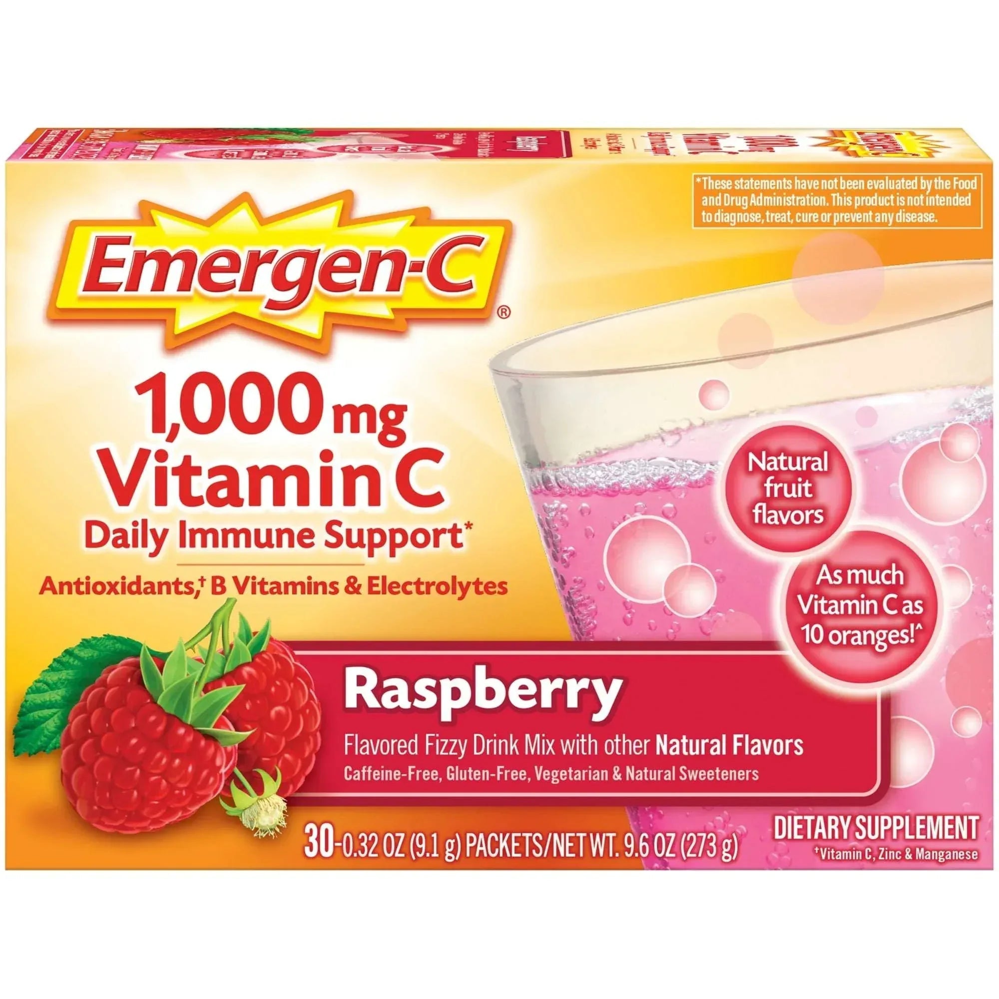 Emergen-C Daily Immune Support Vitamin C Supplement Powder, Raspberry Flavor, 10 Ct