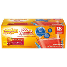 Vitamin C drink mix variety pack box, 1000 mg, super orange and juicy cherry, 120 packets