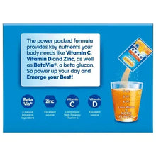 Emergen-C Immune+ supplement box back panel with Vitamin C, Vitamin D, Zinc and BetaVia