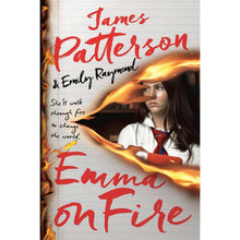 Paperback book cover with girl in white shirt and red tie, surrounded by flames