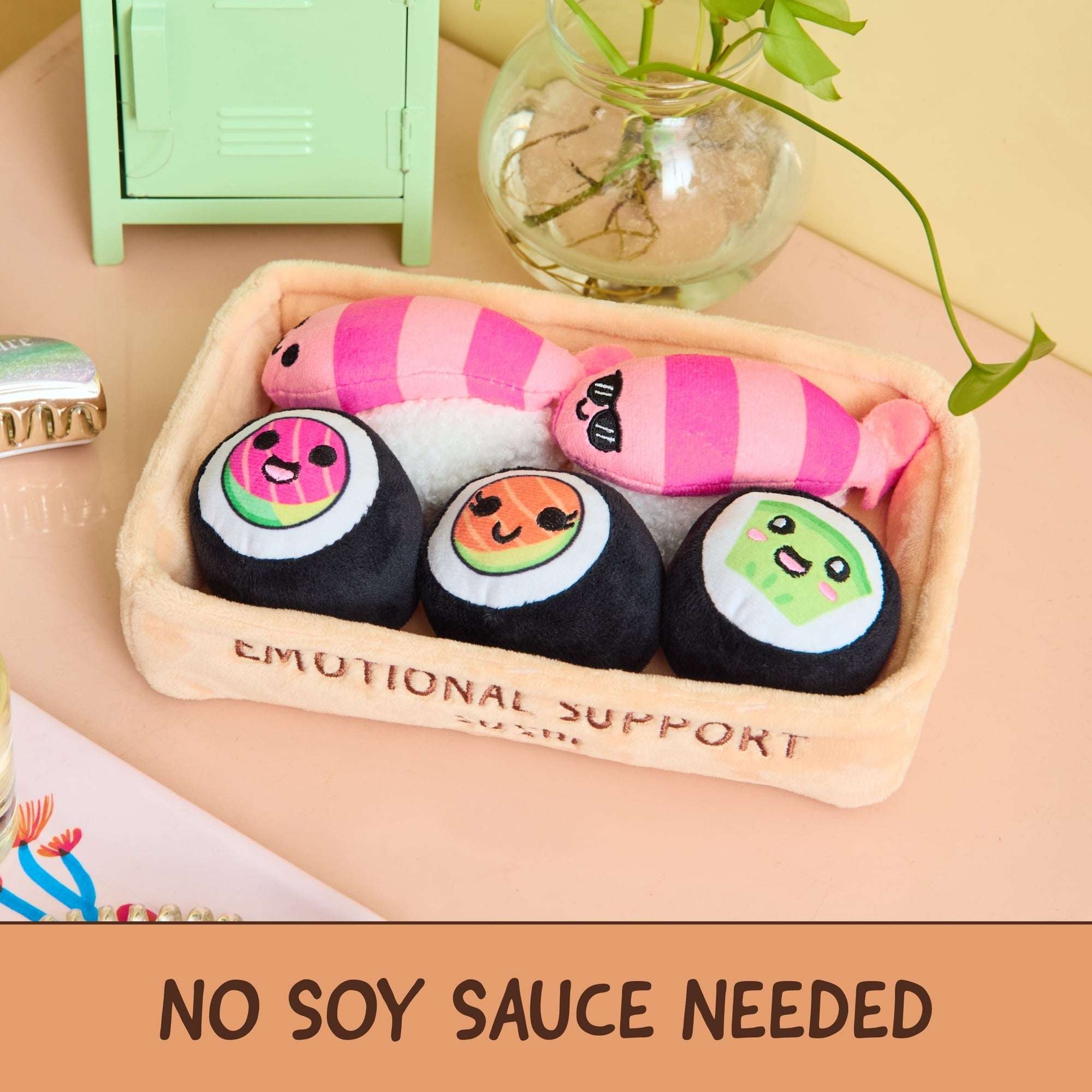 Emotional Support Pals Sushi, 5 Plush Food Toys with Carrying Basket