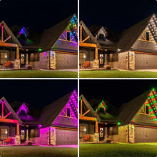Outdoor house lighting with multicolor eave triangular light shapes