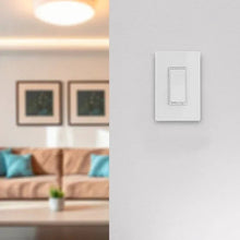 White wall plate smart dimmer switch with rectangular rocker