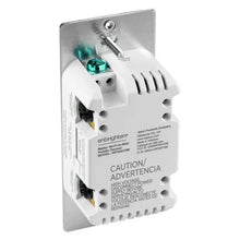 Smart dimmer switch wiring module with screw terminals and warning label