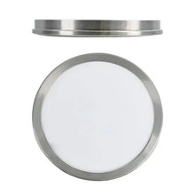 Slim LED flush mount light fixture with white diffuser and brushed nickel ring