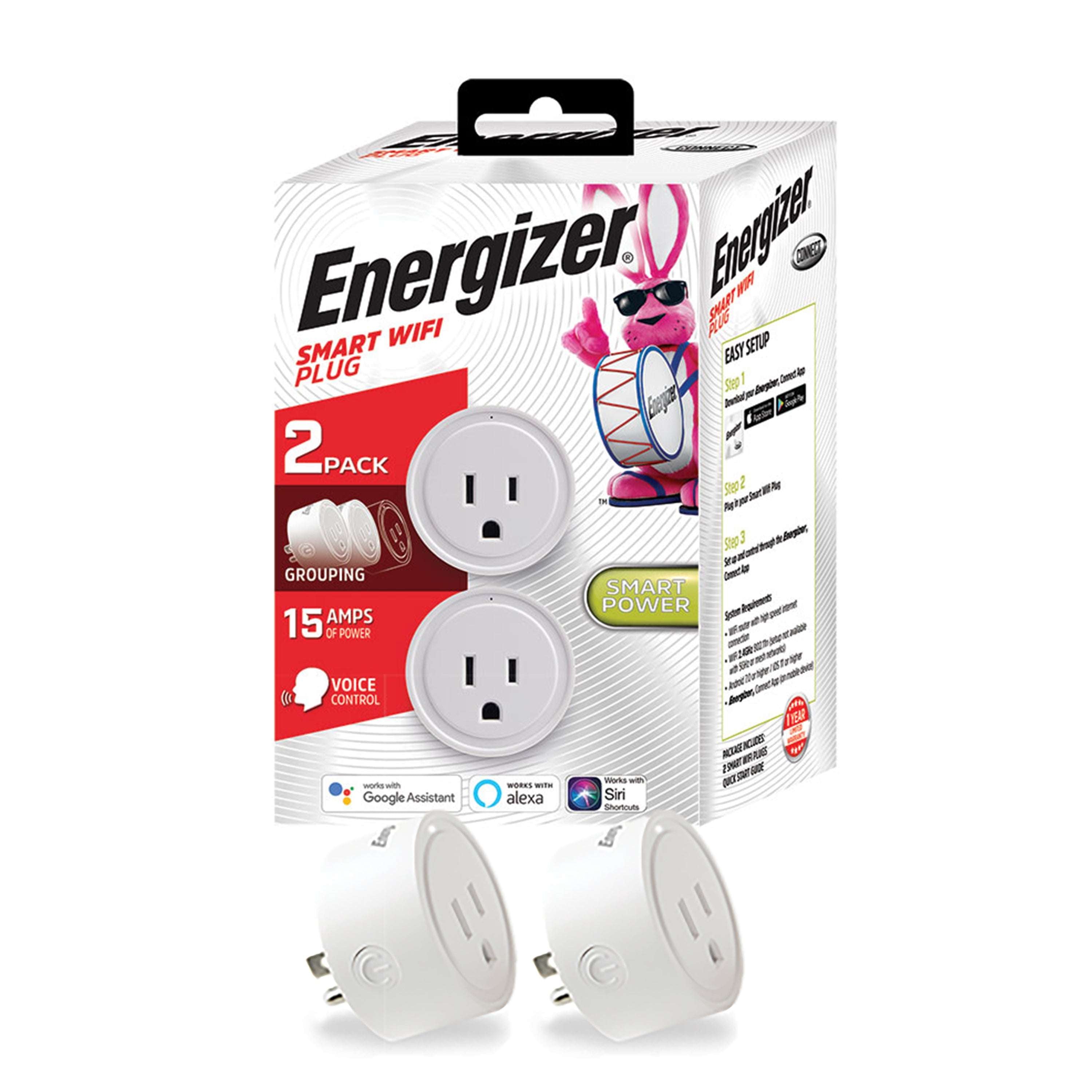 Energizer Smart Wi-Fi 15 Amp Wall Outlet Plug, Voice Control, Remote Access, Mobile App