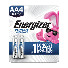 Energizer Ultimate Lithium AA4 pack, retail card with four AA batteries