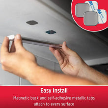 Rechargeable LED light bar installation with hands on underside, white body