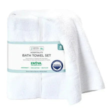 White bath towel set package with six bath towels, absorbent textured terry