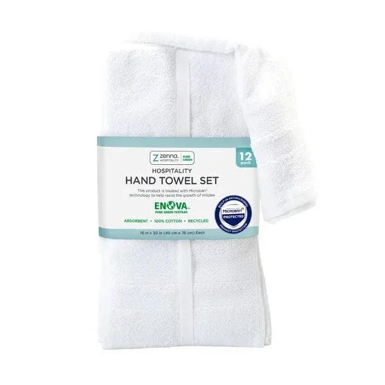 Enova Recycled Cotton Hand Towels for Hospitality and Home, White, Set of 12 - USA MEGA SHOP