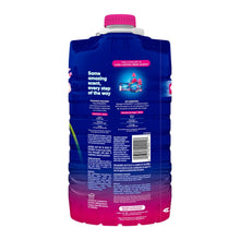 Back view of blue fabric softener bottle with barcode and instructions