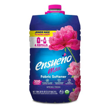 Blue Ensueño Max liquid fabric softener bottle with pink flower graphics and magenta cap