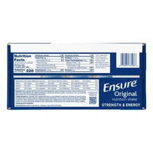 Ensure Original nutrition shake carton back with Nutrition Facts and barcode