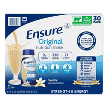 Ensure Original nutrition shake carton, Vanilla, 30-pack strength & energy front
