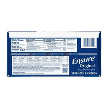 Ensure Original nutrition shake carton, Nutrition Facts panel and barcode (30-pack)