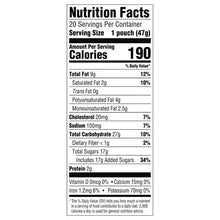 Nutrition Facts panel for Little Bites chocolate chip muffin pouch, 20 servings