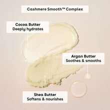 Cashmere Smooth Complex graphic with cocoa butter, shea, and argan butter