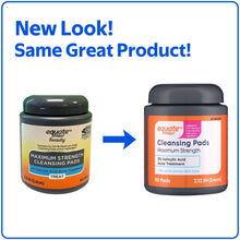 Cleansing pads bottles side-by-side with arrow showing new look