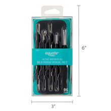 equate acne removal blemish tool set package with 6-piece label and metal tools