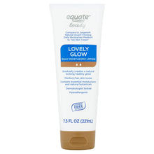 Lovely Glow daily moisturizer lotion tube, white body with tan pump-style base
