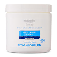 Moisturizing cream jar with Equate Beauty label, ceramides and hyaluronic acid, 16 oz
