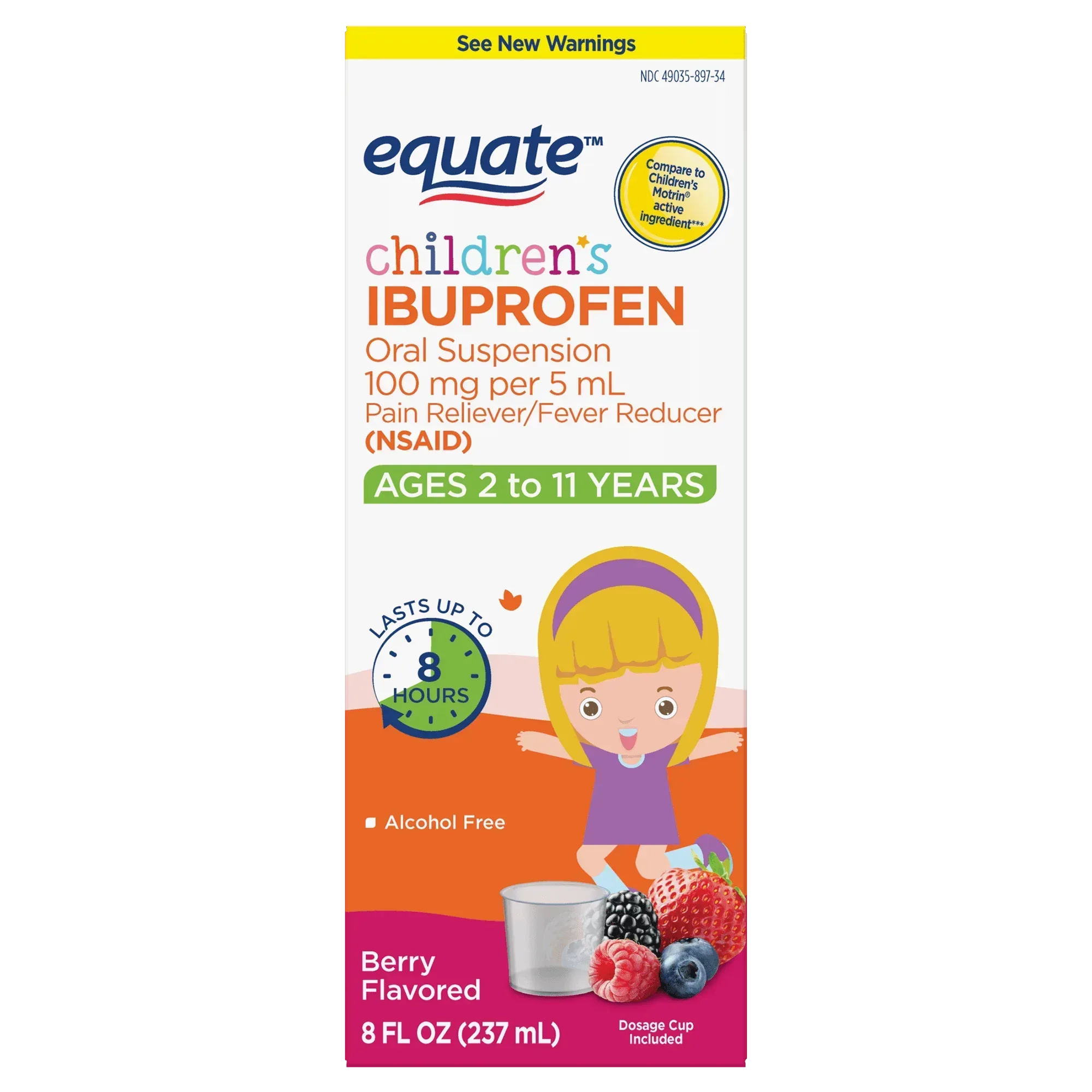 Equate Children’s Ibuprofen Oral Suspension, 100 mg/5 mL, Berry Flavor, Ages 2 to 11 Years, 8 fl oz