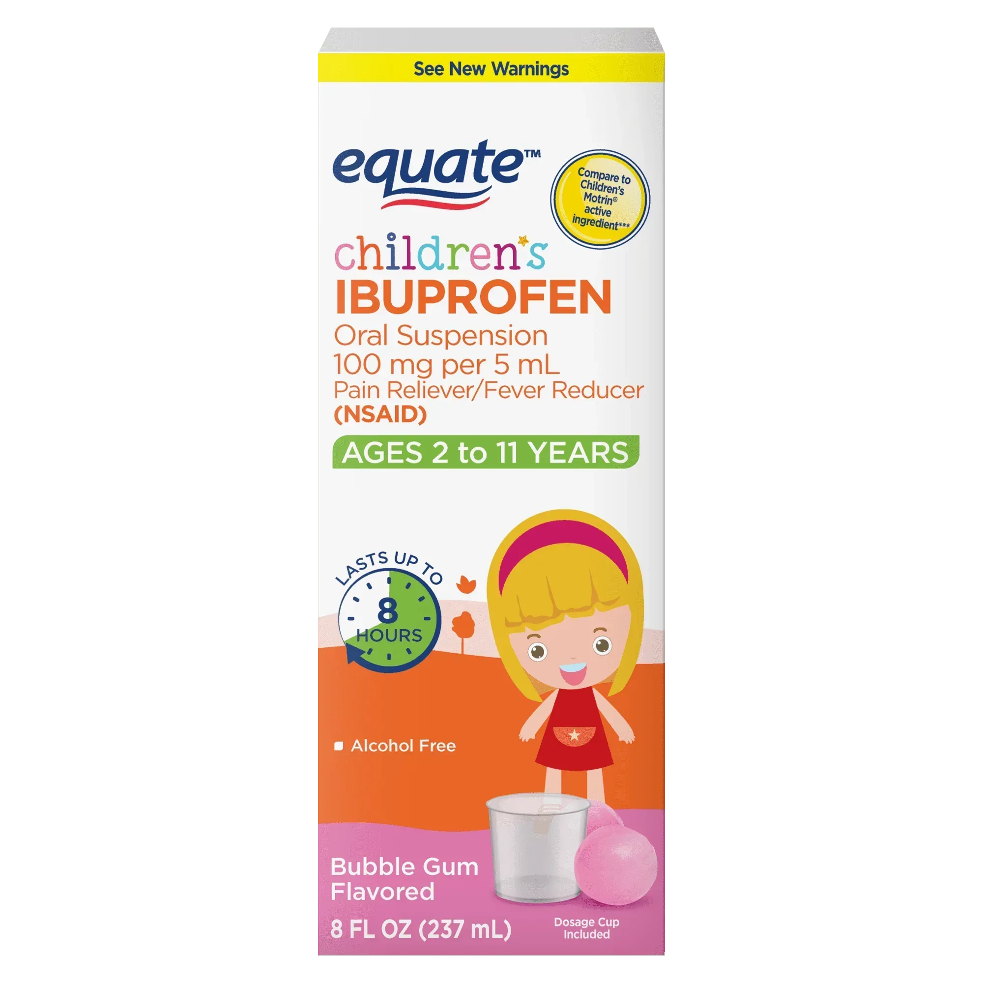 Equate Children’s Ibuprofen Oral Suspension, 100 mg/5 mL, Berry Flavor, Ages 2 to 11 Years, 8 fl oz