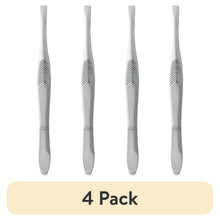 Four stainless steel tweezers with slant and square tips, textured grips