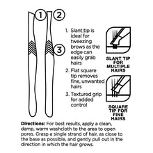 Tweezer tip guide showing slant and square tips for fine hairs